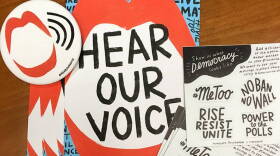 Local illustrator Penelope Dullaghan designed pins for the Women's March.