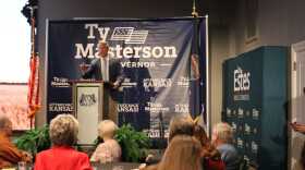 U.S. Sen. Roger Marshall addresses a crowd at a watch party Aug. 4, 2026, in Wichita after securing the Republican primary nomination.