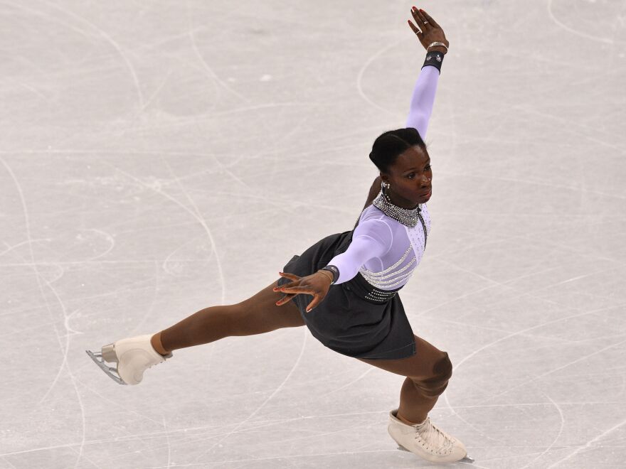 France's Mae Berenice Meite competes in figure skating on Friday.