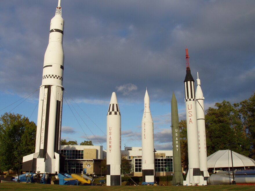 Rockets in an outdoor museum in Huntsville, Alabama.