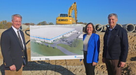 CEO and Chair of Cascade Engineering Christina Keller (center), Kentwood Mayor Stephen Kepley (left), and Cascade Engineering Founder Fred Keller at the new facility's groundbreaking.