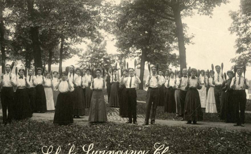 Club swinging was a popular form of exercise around the turn of the 20th century. This image is from Elkhart County Historical Museum’s collection, and dates to 1908.