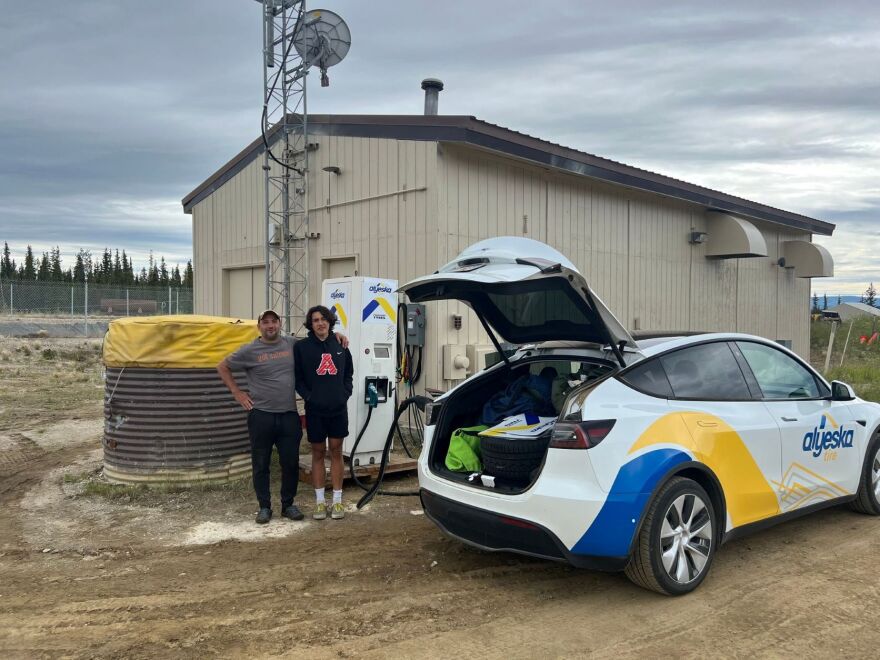 Dimitri Shein, executive director of the Alaska Electric Vehicle Association, and his 15-year-old son, Vincent, wback.ho went along for the ride to Oliktok Point and back.