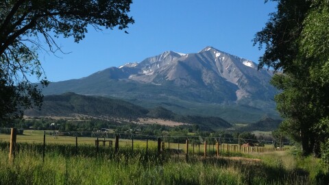 Mt. Sopris seen from the southern outskirts of Carbondale on June 17, 2026. Snowmelt from the mountain feeds the Nettle Creek Water Treatment Plant, one of the town’s three main water sources.