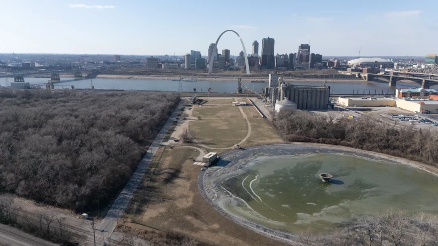 The Malcolm. W. Martin Memorial Park in East St. Louis and the forested area to the south would be developed under a potential expansion of the Gateway Arch National Park in Illinois.