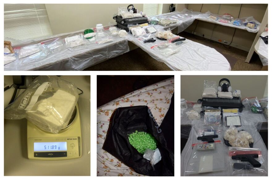 Large quantities of drugs, drug manufacturing equipment, and firearms were seized in Kent and Sussex Counties.