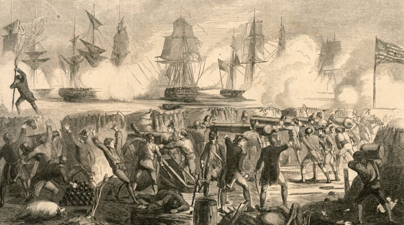 "The attack on Fort Moultrie, Sullivan's Island, South Carolina, on June 28, 1776." Charleston eventually fell to the British, oin May of 1780.
