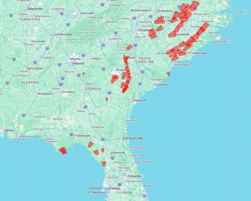 Hurricane Isaias Tornado Warning map.