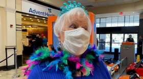Louise Mediate of The Villages celebrated her 80th birthday Tuesday by going with her siblings as they got vaccinations at Paddock Mall in Ocala. Photo: Joe Byrnes