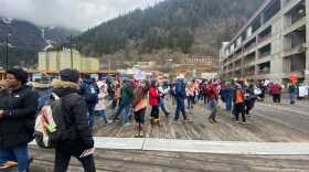 The Norwegian Bliss, a 4,000-passenger cruise ship out of Seattle, kicked off Juneau’s 2023 cruise season when it docked on April 17. (Photo by Anna Canny/KTOO)