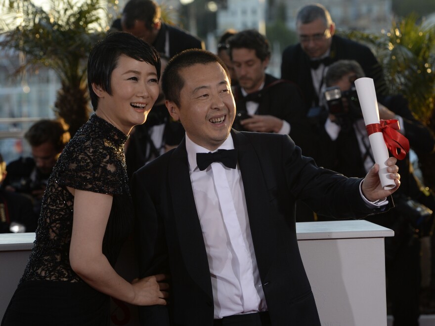 Jia with Zhao — his star, and his real-life wife — at the 66th Cannes Film Festival in May. The writer and director took home the prize for best screenplay.