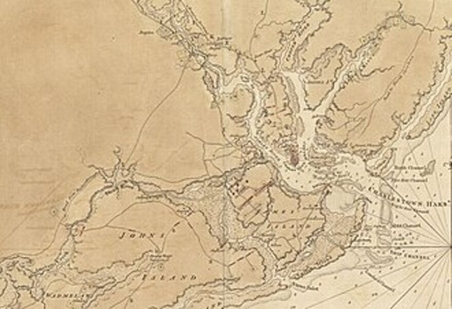 Detail of a 1780 map drawn by a British engineer showing the Charleston defenses