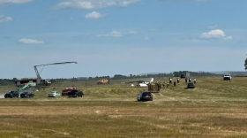 First responders are at the scene of a small plane crash near the Bangor International Airport on Friday, Aug. 22. One person died in the crash.