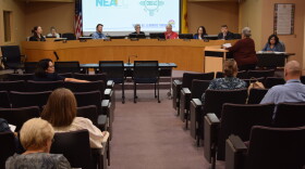 The Las Cruces Public School Board listens to a presentation.