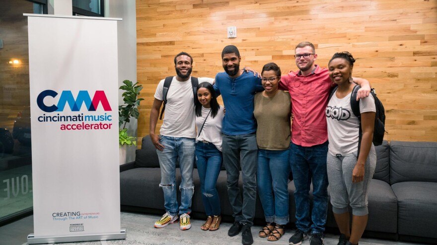 Kick Lee, center, with student from the Cincinnati Music Accelerator