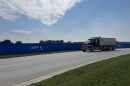 A truck drives by the site where a data center is being constructed in Trenton.
