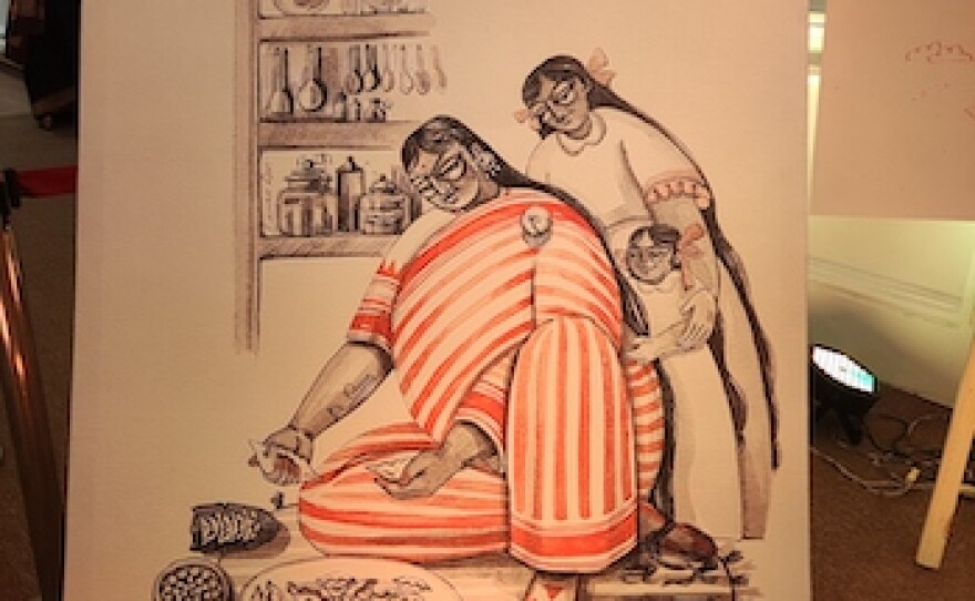 An artist's rendition of a woman moira, or sweetmaker.