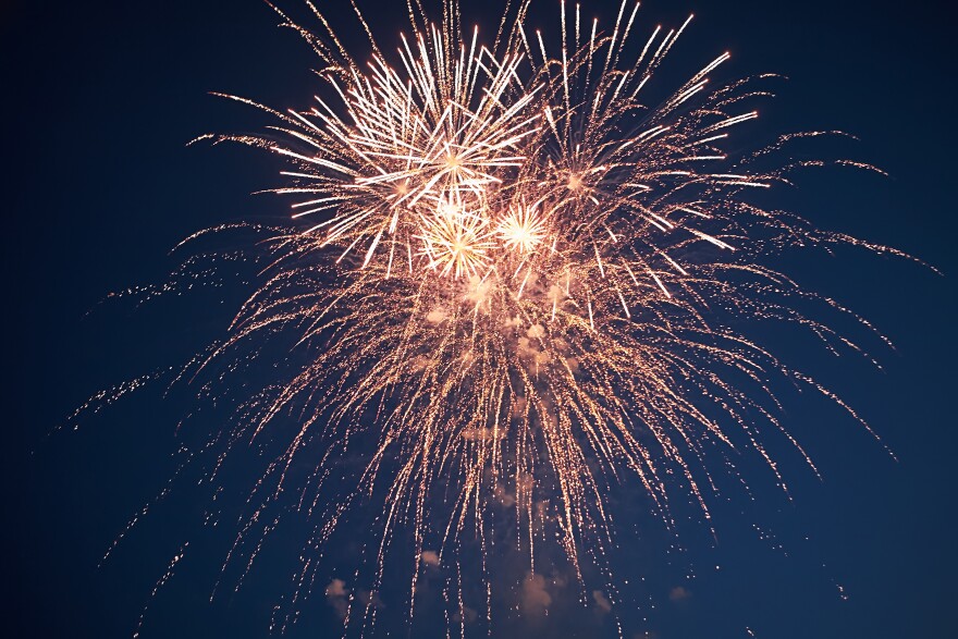 This stock image shows a fireworks display.