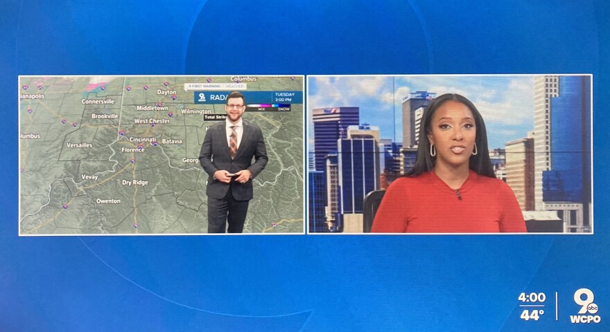 Jasmine Styles introducing meteorologist Brandon Spinner in the opening of Tuesday's newscast.