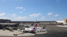 Hawaiian Airlines planes at Daniel K. Inouye International Airport in Honolulu on Oct. 9, 2025.