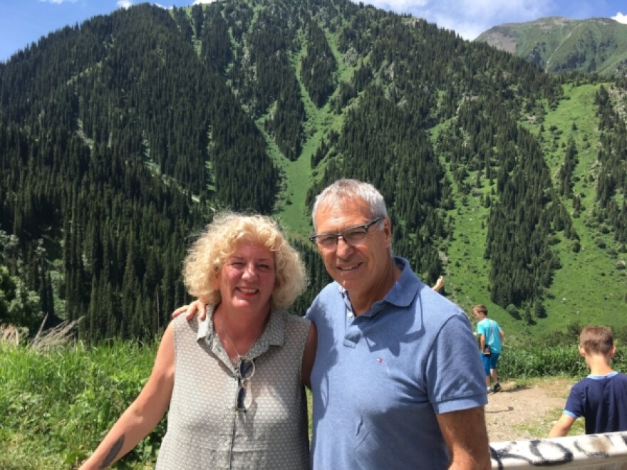 Michael and Debbie Campbell, the "Senior Nomads," near Almaty, Kazakhstan this summer.