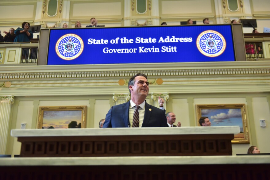 Gov. Kevin Stitt delivers his State of the State address on Monday, Feb. 5, 2024, at the Oklahoma State Capitol.