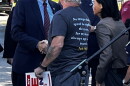 Nassau County Executive Bruce Blakeman, the Republican candidate for New York governor, greets Rick Sabourin of Hamlin on Sept. 18, 2026, in Greece before holding a news conference.