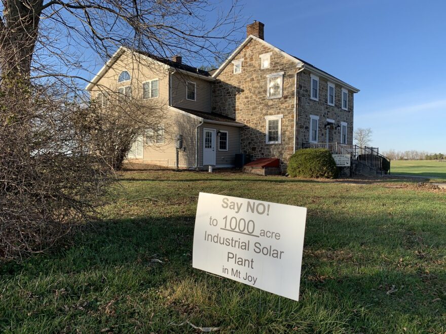 One of the many signs protesting a proposed solar project in Mount Joy Township, Adams County is seen here in front of the Iron Horse Inn on Nov. 24, 2020. Owner Tom Newhart said the project could hurt the tourism industry in the area, just outside Gettysburg.