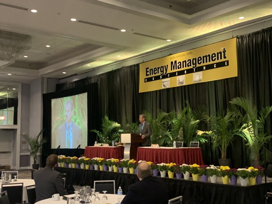 A pic of then-PUCO Chair Sam Randazzo speaking to "a crowd of industry stakeholders and experts at the 24th Annual Ohio Energy Management Conference", shared by the PUCO Twitter account in February 2020.