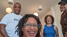 (from left) Soon-to-be American citizen Gairy Wynter, Kaliis Smith, Laurie Millman of Center for New Americans, and Monte Belmonte.