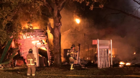 A fire erupts at Balls Creek Campground