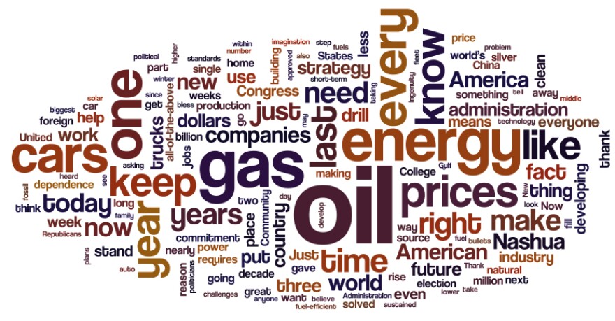 Oil, gas, energy and cars: the topics of Obama's remarks to Granite Staters at Nashua Community College today