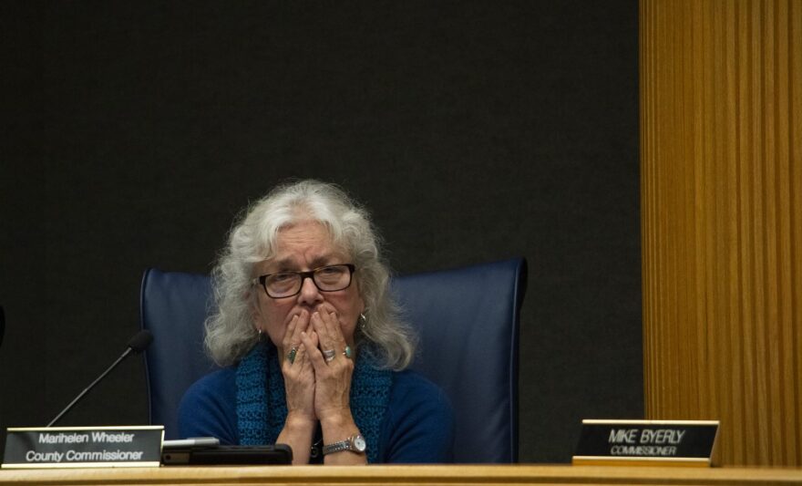 County Commissioner Marihelen Wheeler listens intently to residents commenting on the types of development they would like to see in East Gainesville. Proposed projects included hospitals, parks and athletic fields. (Shelbie Eakins/WUFT News)