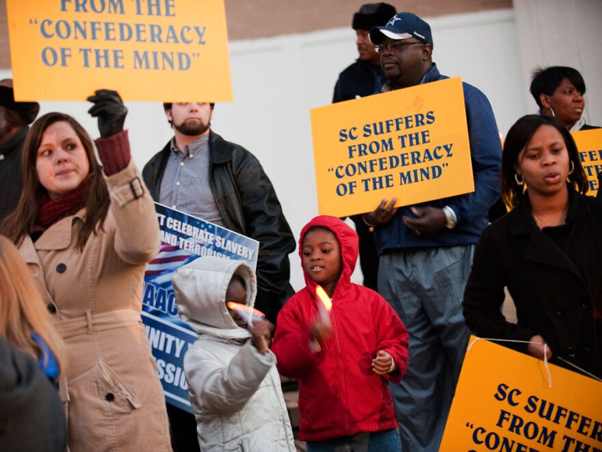Members of the Charleston branch of the NAACP gather in December 2010 to protest a Secession Ball commemorating South Carolina's decision to secede.