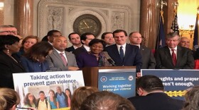Assembly Speaker Carl Heastie and Senate Leader Andrea Stewart-Cousins hold a news conference prior to voting on several gun control measures at the Capitol on Tuesday. 