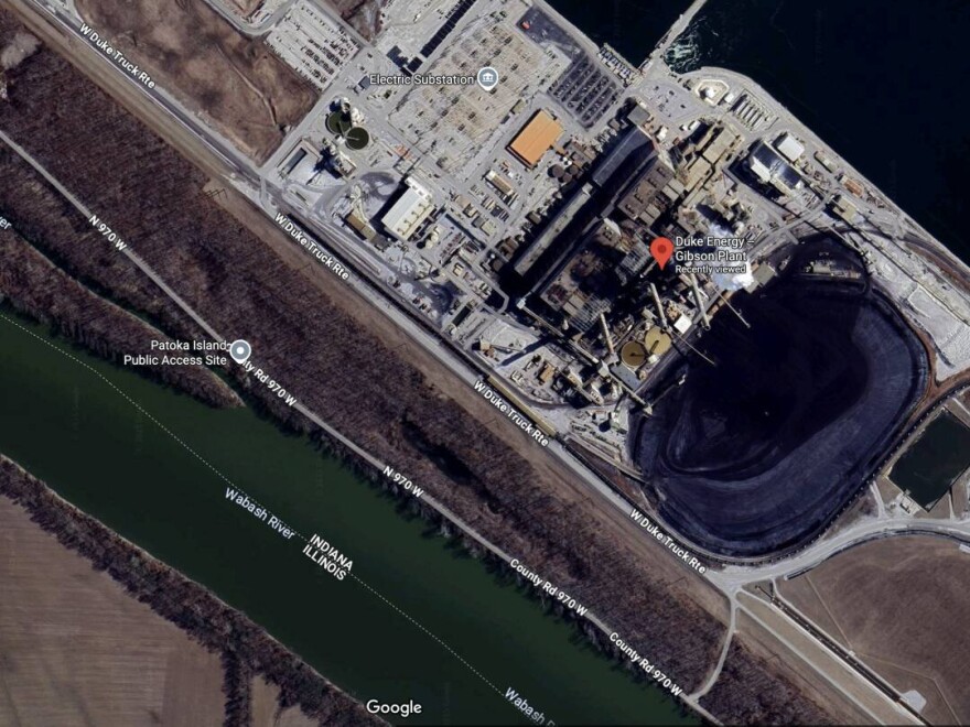 A large coal ash pond sits next to the Gibson coal plant in southwest Indiana.