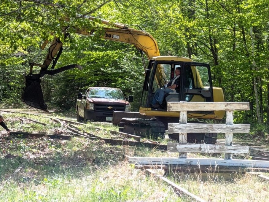 Larry Sprague, a trustee Andover Historical Society, took this photograph of an excavator clearing out an area to put barriers up on the Potter Place section of the Rail Trail in Andover.