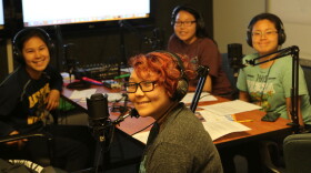 LKSD journalism students Lucilia Angaiak of Tununak, Dorothy Jackson of Nightmute, Katya John of Tuntutuliak, and Kaylee King of Mekoryuk.