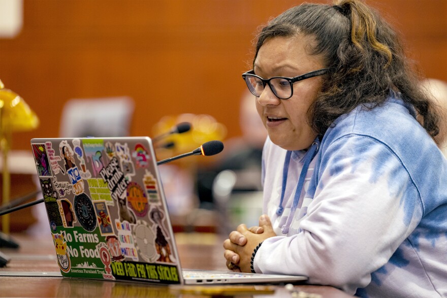 FILE: September 20, 2022 Ivelisse Correa, of BLM 860, speaks before the Judiciary Committee at the Legislative Office Building in Hartford, Connecticut.