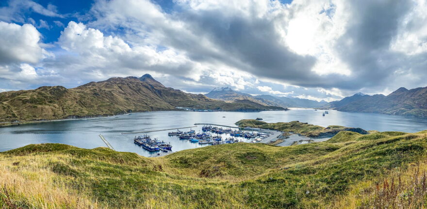 Vessels in the commercial crab fishing fleet out of Dutch Harbor, Alaska, prepare for the 2020 king crab season in mid-October.