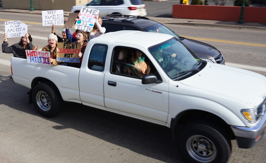 Students from Flagstaff High School and elsewhere held a walkout and protest at Flagstaff City Hall on Jan. 28, 2026 in opposition to the Trump administration's intensifying immigration crackdowns.