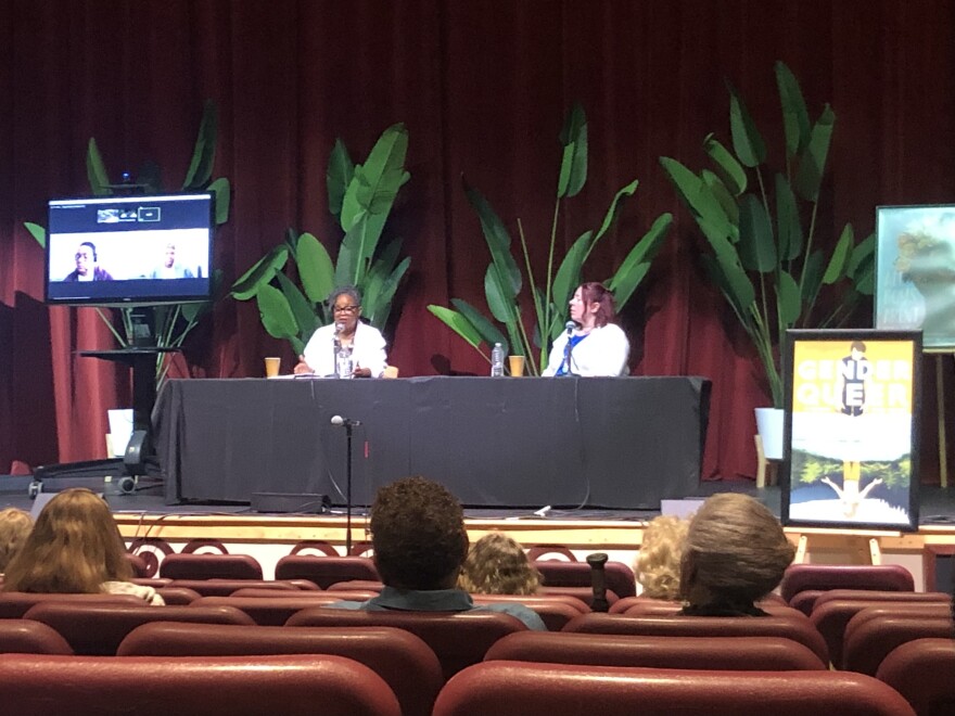 Tameka Bradley Hobbs, director of the African-American Research Library and Cultural Center, says the fight for intellectual freedom in this country dates back to slavery. She made the comments during a pane
speaks with Allison Grubbs, director of Broward County's library system, during a panel discussion on the freedom to read.