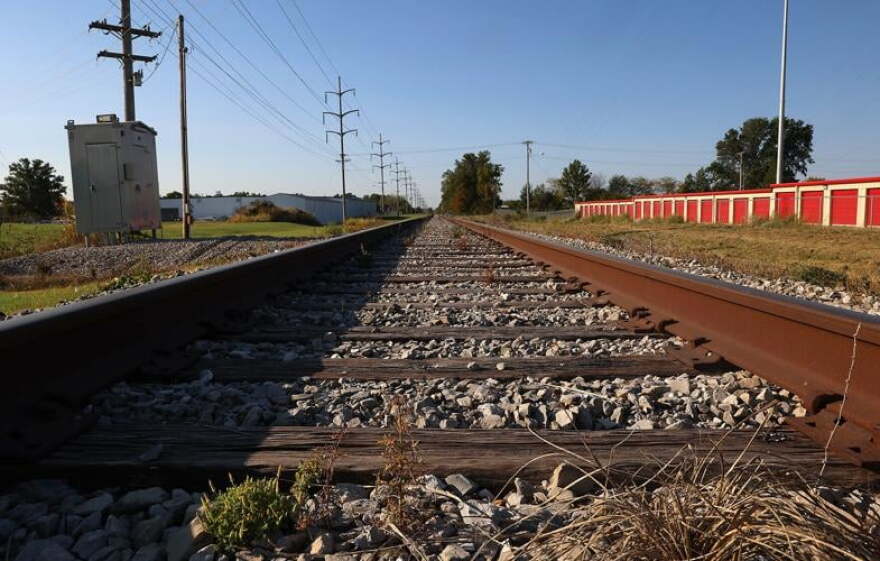 A railroad runs off into the distance