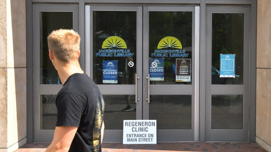 The Main Library remains closed while used for Regeneron treatment.