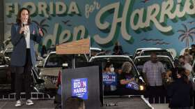 Democratic vice presidential candidate Sen. Kamala Harris, D-Calif., speaks to supporters at a campaign event Monday, Oct. 19, 2020, in Orlando, Fla. (AP Photo/John Raoux)