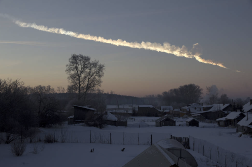 An asteroid left a trail in the sky after it flew over Chelyabinsk, Russia in 2013. Credits: NASA / Alex Alishevskikh 