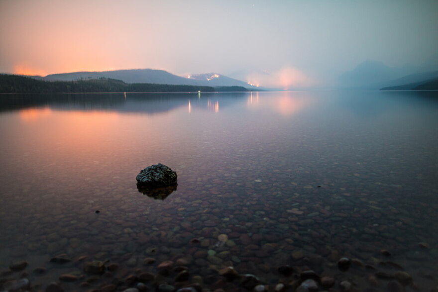 A view of the Howe Ridge Fire in Glacier National Park, August 22, 2018.