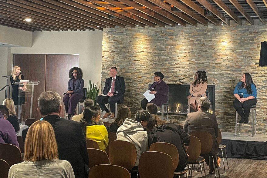 Leaders and activists gather on stage during a clean slate panel discussion at Vivint Arena in Salt Lake City, Jan. 24, 2023.