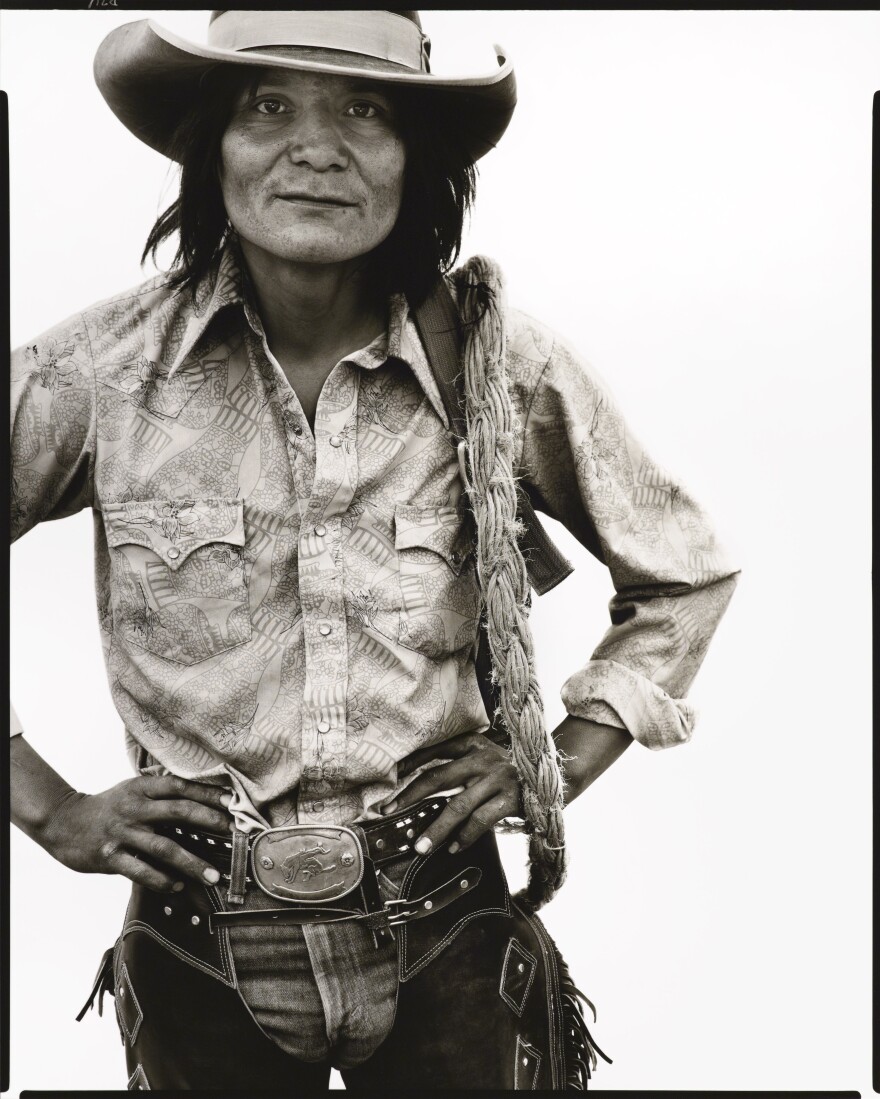 Richard Avedon's photo of cowboy Harrison Tsosie — taken on the Navajo reservation in Window Rock, Arizona, in 1979 — is among the 124 portraits featured in “Richard Avedon at the Carter.”