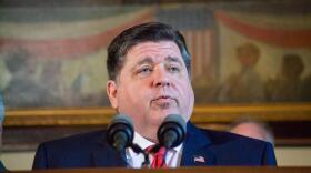 Gov. JB Pritzker is pictured in his Capitol office.